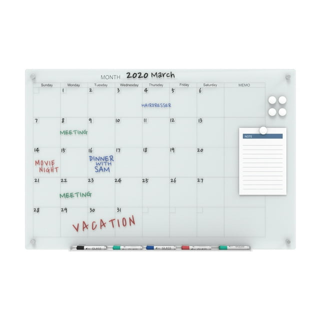 AudioVisual Direct Glass DryErase Calendar Whiteboard Set 4' x 3' White