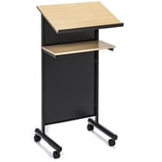 Audio-Visual Direct Lectern (45" H x 17" D x 23" L)- Modern Wood & Metal Podium Wheels -Beech/Black-