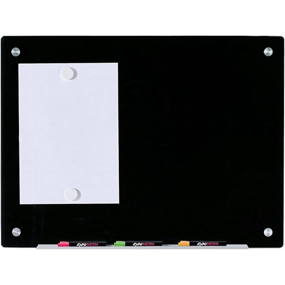 Audio-Visual Direct Magnetic Black Glass Dry-Erase Board Set - 18" x 24" - Includes Magnets, Hardware & Marker Tray