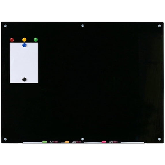 Audio-Visual Direct Magnetic Black Glass Dry-Erase Board Set - 36" x 48" - Includes Magnets, Hardware & Marker Tray