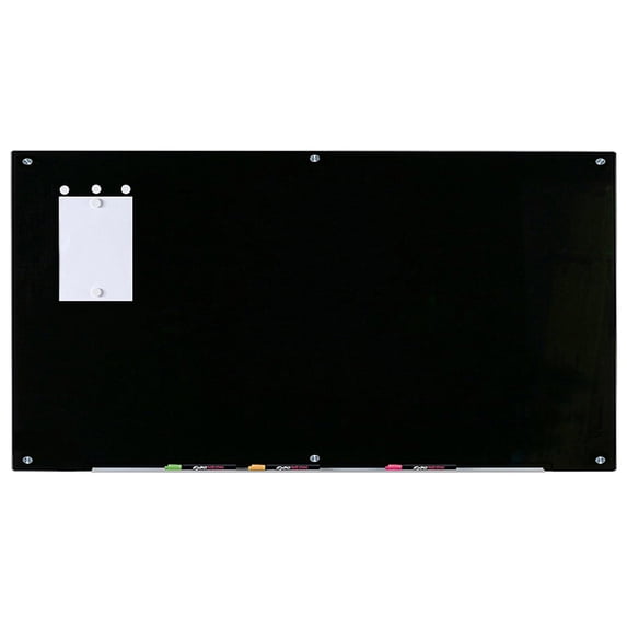 Audio-Visual Direct Magnetic Black Glass Dry-Erase Board Set - 6' x 3' - Includes Magnets, Hardware & Marker Tray