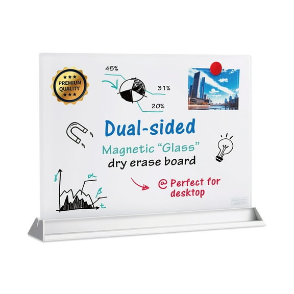 Audio-Visual Direct Magnetic Desktop Memo Sign White Board for Reception & Office (Divider, White)