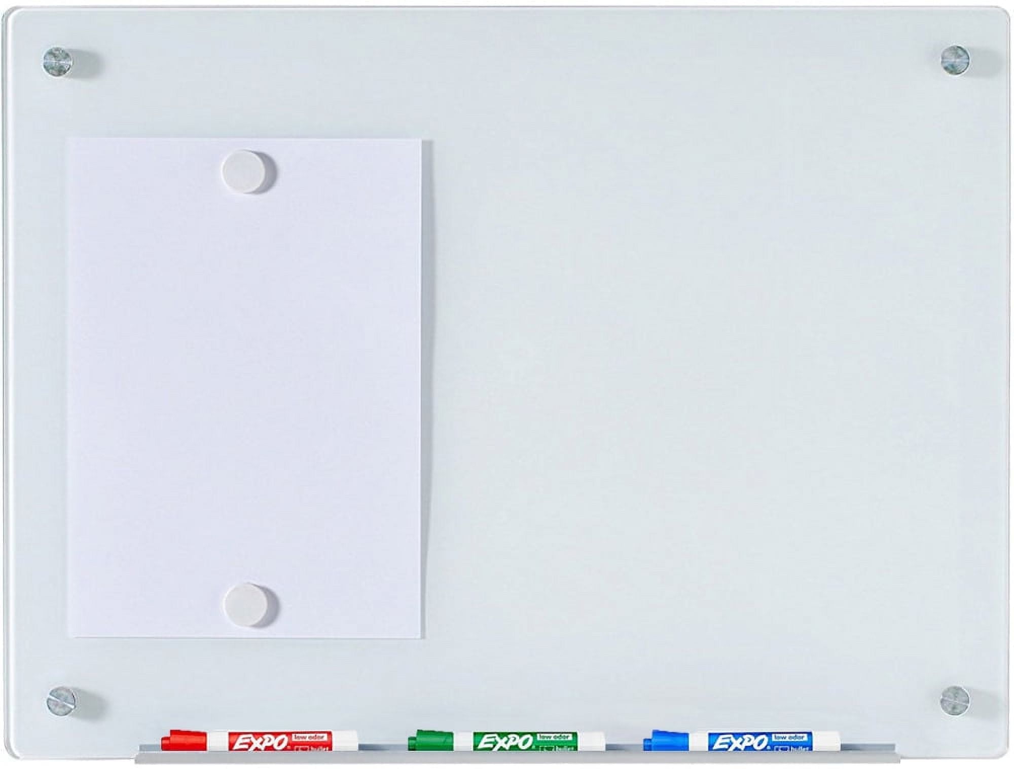 White Tempered Glass Magnetic Dry-Erase Board with Aluminum Tray