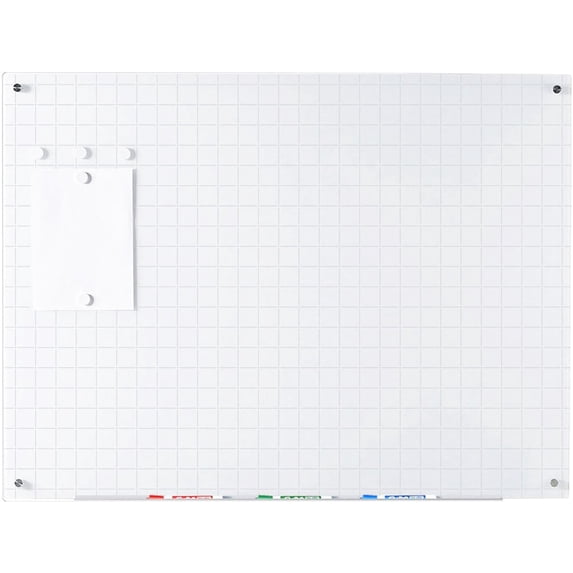 Audio-Visual Direct Magnetic Ultra White Grid Line Glass Dry-Erase Board Set - 4' x 3' - Includes Magnets, Hardware & Marker Tray