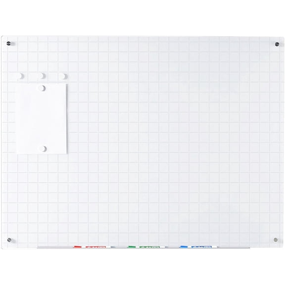 Audio-Visual Direct Magnetic Ultra White Grid Line Glass Dry-Erase Board Set - 5' x 3.4' - Includes Magnets, Hardware & Marker Tray