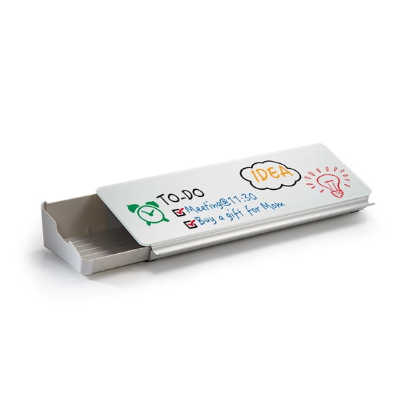 Audio-Visual Direct White Glass Dry Erase Board- Desktop Organizer & Storage Notepad Table Top Set