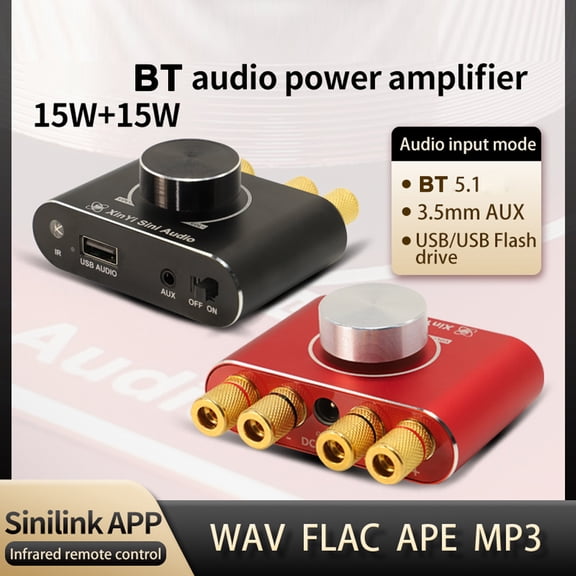 Audio amplifier,Usb Input Amplification Bt 3.5mm Aux Amplifier 12/24v Audio Input Amplification Support Amplifier Bt 3.5mm Amplification Support App 15w Stereo Amplifier Aux Usb Input Huiop
