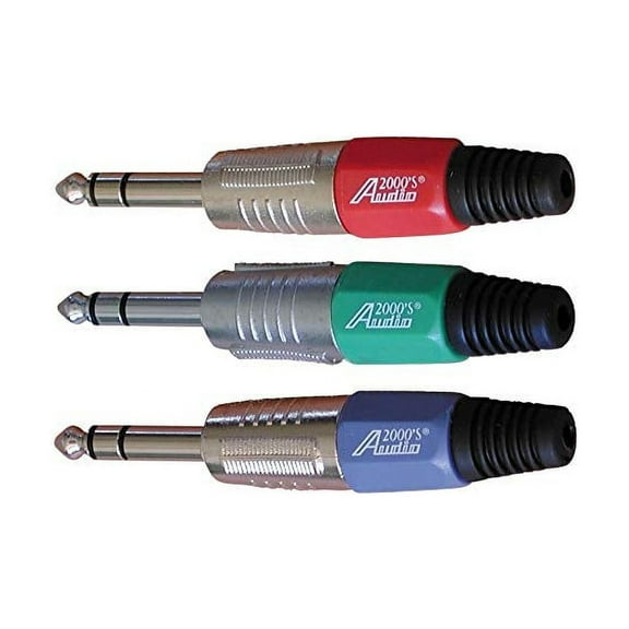 Audio2000'S ACC3157SRGB 3-Pack (1-Red, 1-Green, 1-Blue, 3 Connectors Total) Corrosion-Resistant 1/4-Inch TRS Male Connectors for Pro-Audio Wires or Stereo Audio Wires