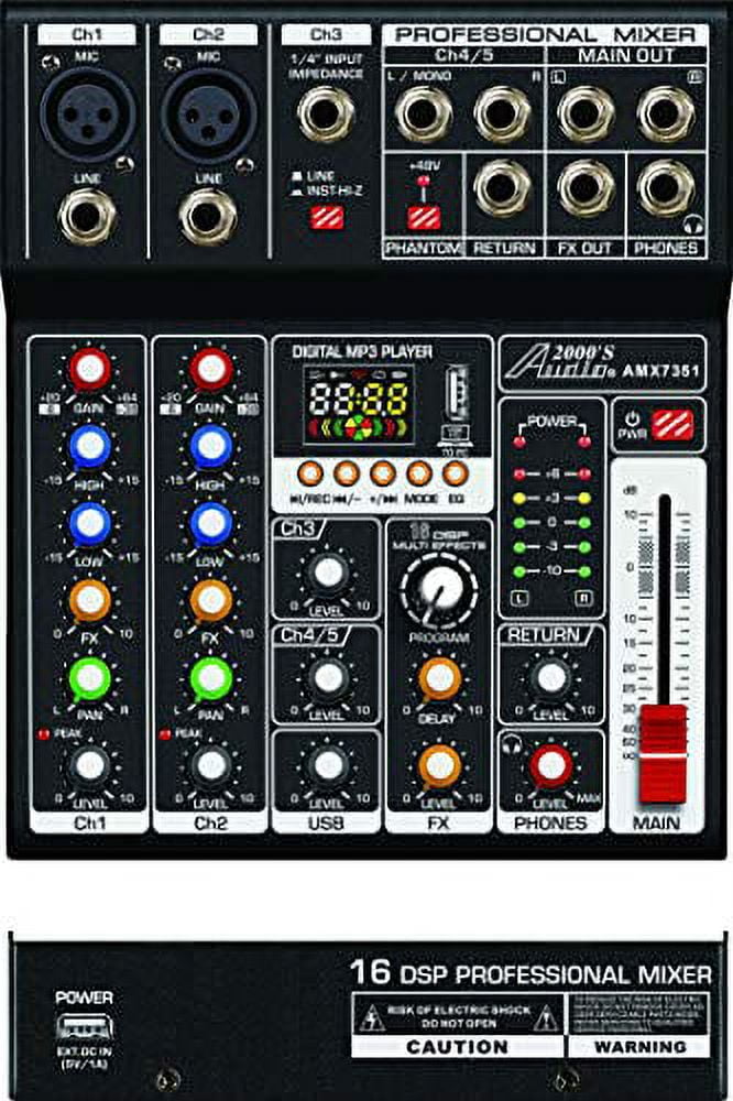 Audio2000'S AMX7351 Five-Channel Audio Mixer with USB 5V Power Supply, USB Interface, and Sound Effect