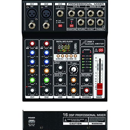 Audio2000'S AMX7351 Five-Channel Audio Mixer with USB 5V Power Supply, USB Interface, and Sound Effect