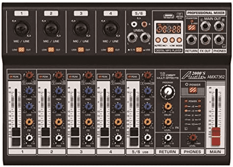 Audio2000'S AMX7362 Six-Channel Audio Mixer with USB 5V Power Supply, USB Interface, and Sound Effect