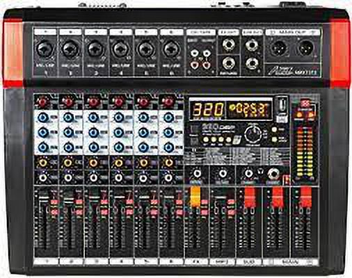 Audio2000'S AMX7372 Six-Channel Audio Mixer with 320 DSP Sound Effects, Stereo Sub Out with Sub-Out Level-Control Fader, Level-Control Faders on All Channels, and USB/Computer Interface - image 1 of 3