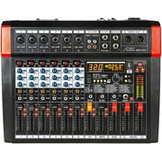 Audio2000S AMX7382 Six-Channel Powered Audio Mixer with 320 DSP Sound Effects, Stereo Sub Out with Sub-Out Level-Control Fader, Level-Control Faders on All Channels, and USB/Computer Interface-NEW