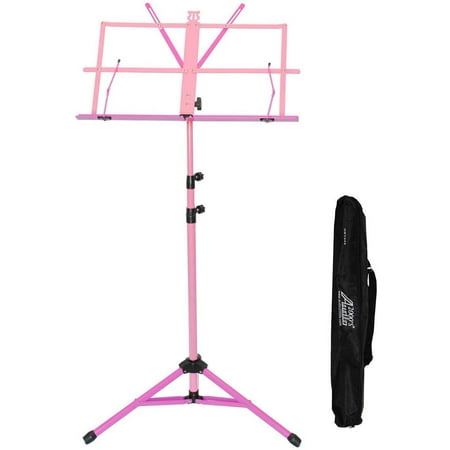 Audio2000'S AST4448 Portable Folding Steel Sheet Music Stand with Extra height Upto 60" and Carrying Bag, Pink/Magenta