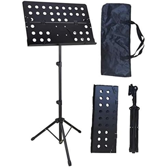 Audio2000'S S4382B Portable Folding Steel Sheet Music Stand with Carrying Bag-Black$$Music