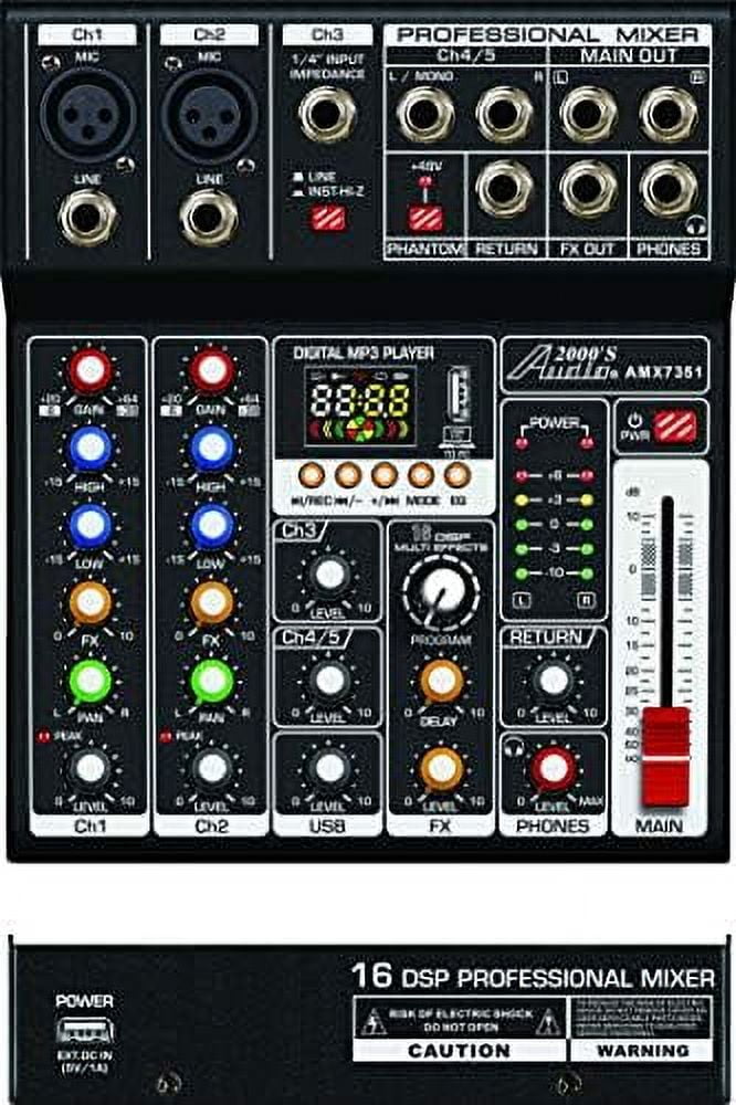 Audio2000'S S7351 Five-Channel Audio Mixer with USB 5V Power Supply, USB Interface, and Sound Effect