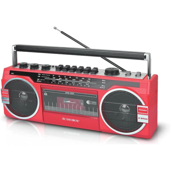 AudioBox RXC-25BT Bluetooth Boombox Speaker - 2 Way Boombox System with AM/FM/SW Radio, MP3 Playback, USB & SD Card Connection, Cassette Player, Built-in Speaker, 3.5mm Jack, Stereo Sound (Red)