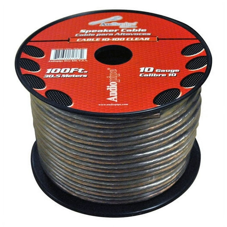 AudioPipe Cable 10-100CLR 100 Foot 10 Gauge AWG Car Audio Speaker Wire,  Clear 
