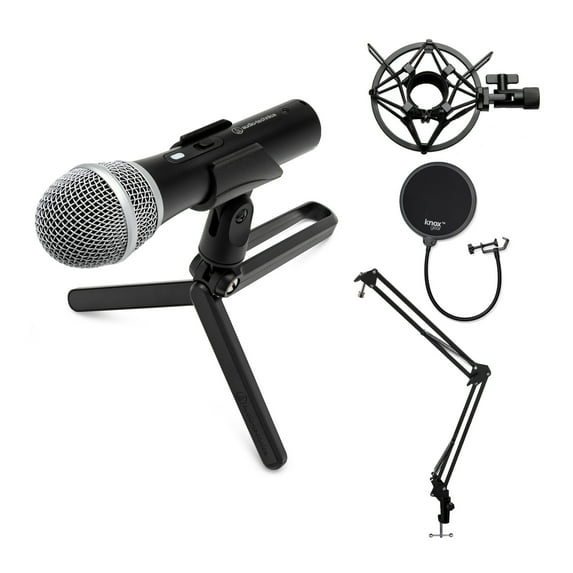 AudioTechnica ATR2100XUSB Mic Bundle with Knox Boom Arm, ShockMount & Pop Filter