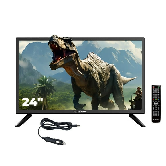Audiobox TV-24D 24-inch 12V HD LED RV TV with AC/DC Power, HDMI USB Inputs, Wall Mountable, Remote Included