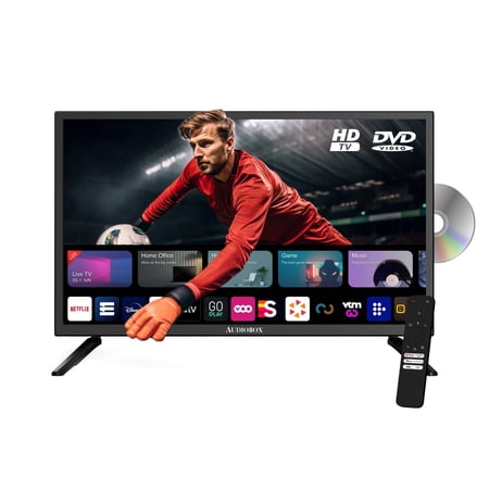 Audiobox TV-320SD 32-Inch Smart TV with Built-in DVD Player, Bluetooth Remote Control, HD LED, 12V AC/DC Compatible - Perfect for RVs, Movies, Gaming, Travel & Home Entertainment, HDMI & USB Ports