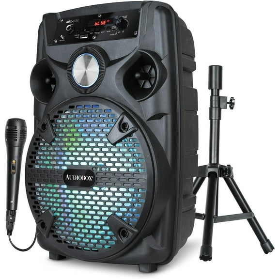 Audiobox ABX-82S Portable 8" PA Speaker with Stand, WaveSync Technology, Bluetooth, LED Lights, 1100W - Includes Microphone & USB Cable