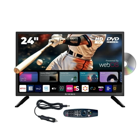 Audiobox Smart LED HDTV with Built-in DVD Player, AC/DC Compatible, Perfect for RVs, Movies, Gaming, HDMI, USB, 12V Included Cable, Ideal for Travel, & Home Entertainment (24-Inch)