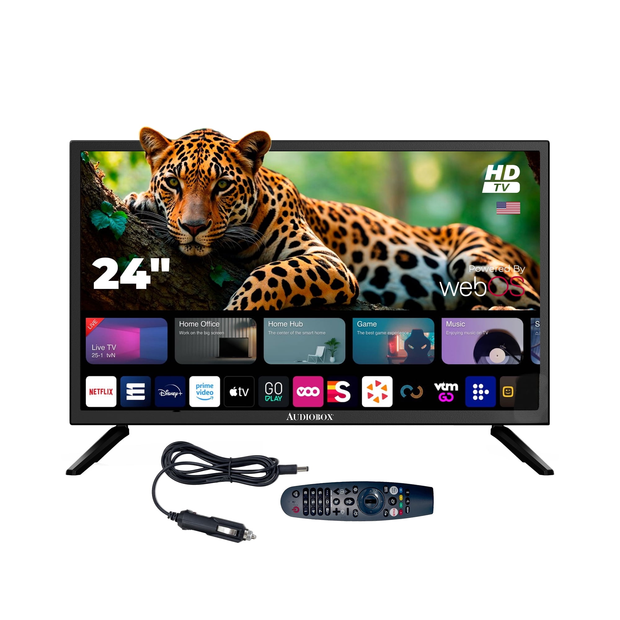 Audiobox TV-240SD 24-Inch Smart LED HDTV for RV, Camping | Magic Remote, webOS Hub, Bluetooth, Dual-Band WiFi, & 12V AC/DC Compatibility
