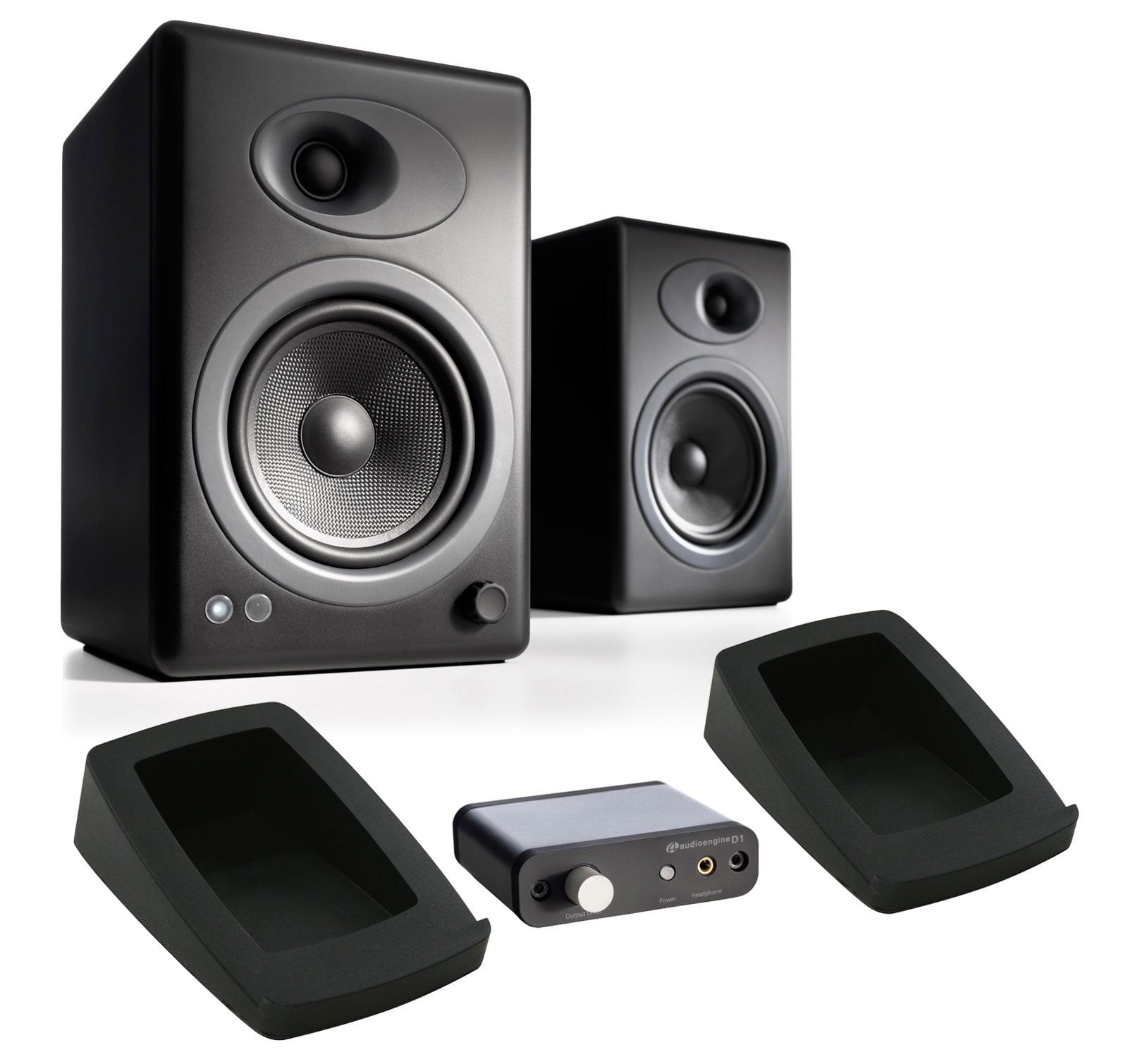 Audioengine A5+ Black (Pair) Powered Speakers DS2 Stands & D1 DAC