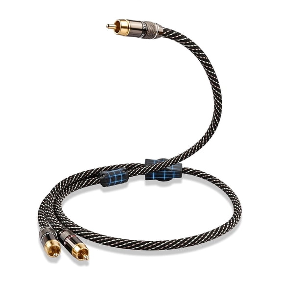 Audiophile HiFi Audio RCA Cables - RCA Splitter 1 Male 2 Male,15 AWG,4N OFC Core,Gold-Plated Plugs,with Nylon Braid,Subwoofer Cable,Compatible with Amplifier,CD Player,Turntable(1.64ft/0.5m)