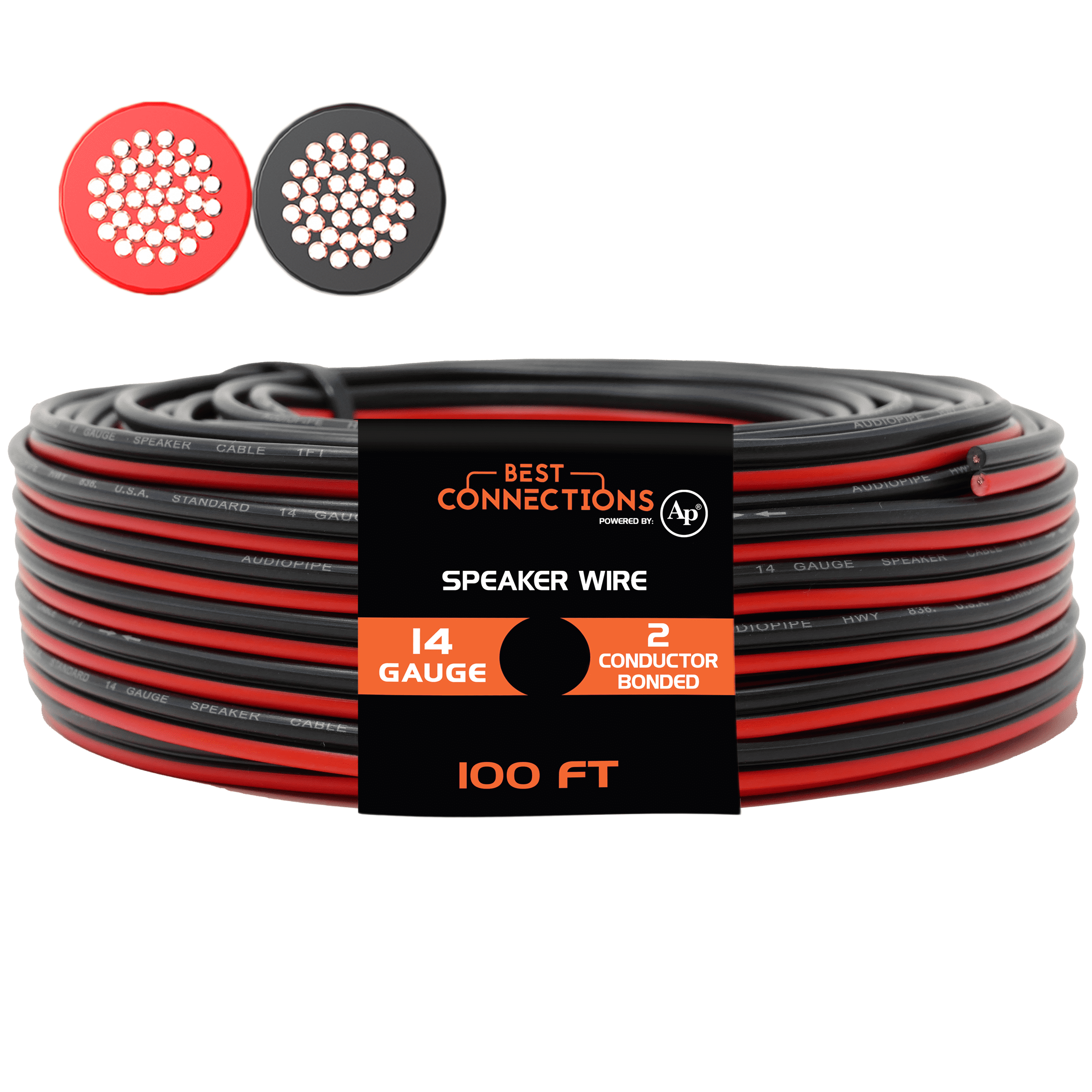 Audiopipe 100' ft 14 Gauge Red Black Stranded 2 Conductor Speaker Wire for  Car Home Audio Installation 