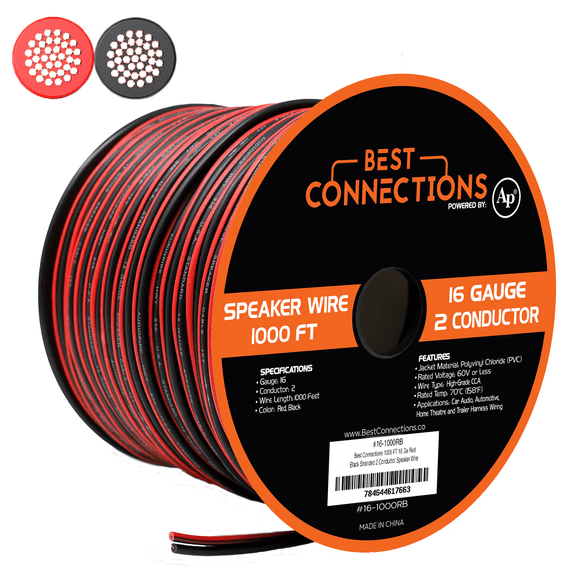 Audiopipe 1000' Feet 16 GA Gauge Red Black 2 Conductor Speaker Wire Audio Cable