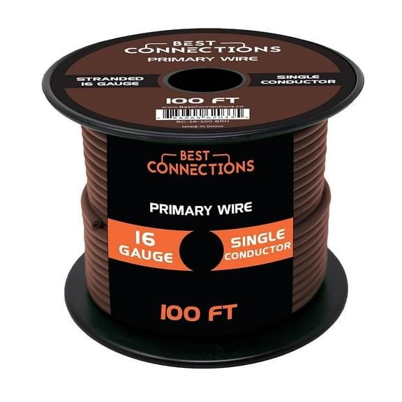 Audiopipe 16 GA 100 feet Brown Car Audio Home Primary Remote Wire LED