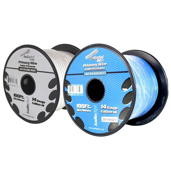 Audiopipe (2) 14ga 100ft CCA Primary Ground Power Remote Wire Spool Blue/White
