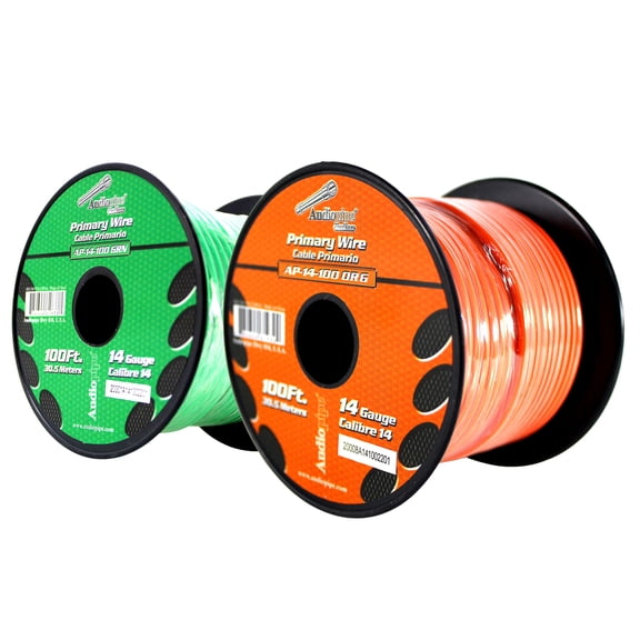 Audiopipe (2) 14ga 100ft CCA Primary Ground Power Remote Wire Spool Green/Orange
