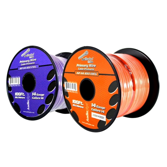 Audiopipe (2)14ga 100ft CCA Primary Ground Power Remote Wire Spool Purple/Orange