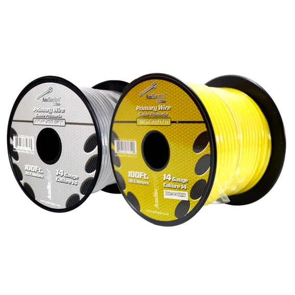 Audiopipe (2) 14ga 100ft CCA Primary Ground Power Remote Wire Spool Yellow/Gray