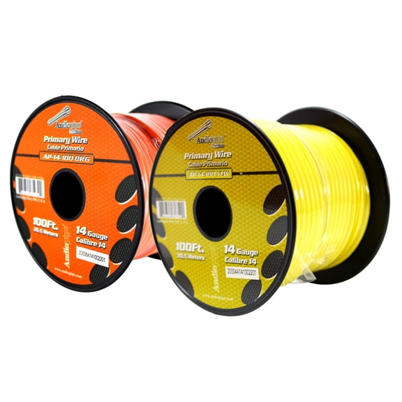 Audiopipe (2)14ga 100ft CCA Primary Ground Power Remote Wire Spool Yellow/Orange
