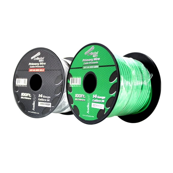 Audiopipe 2 Pack of 14ga 100ft CCA Primary Ground Power Remote Wire Black/Green
