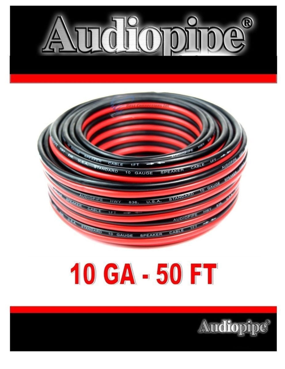 Audiopipe 50' ft 10 Gauge Red Black Stranded 2 Conductor Speaker Wire