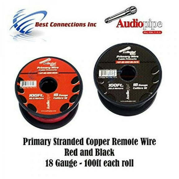 Audiopipe 6543870652 18 Gauge 100' Red & Black Stranded Copper Clad Electrical Wire