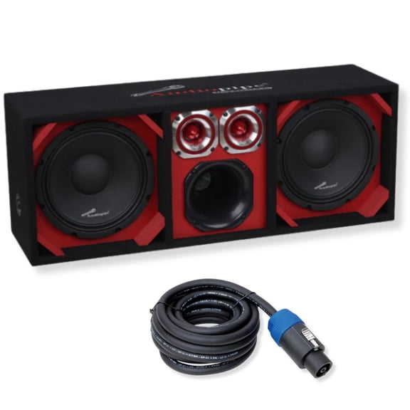 Audiopipe AP-CHU-1028RED Dual 10" Vented Sub Enclosure w/ 6" Driver 4" Tweeters