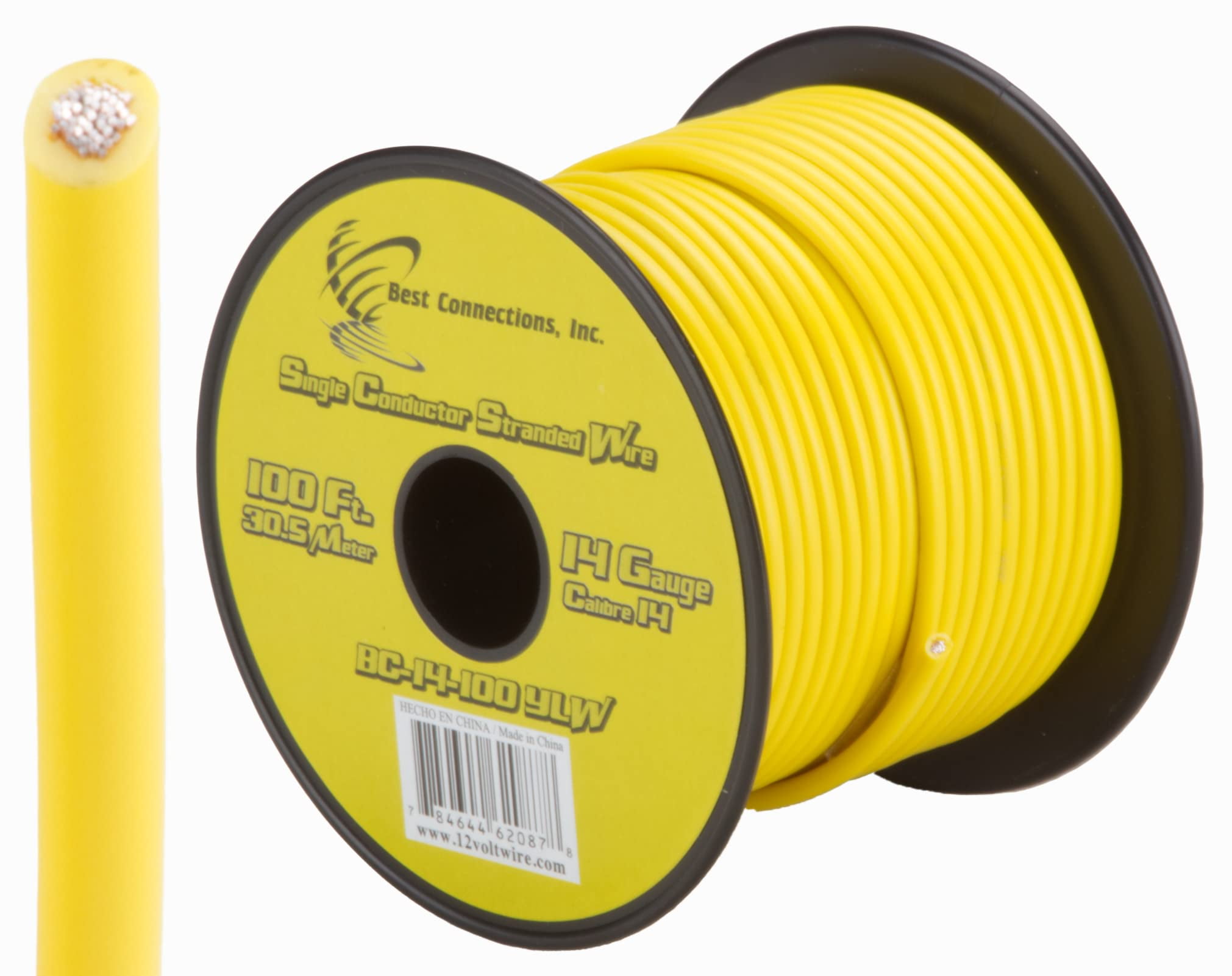 14 GA 100 FT Roll Yellow Stranded Spool of CCA Primary Power Ground ...