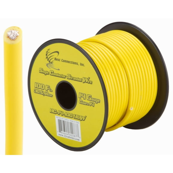 14 GA 100 FT Roll Yellow Stranded Spool of CCA Primary Power Ground Wire Cable