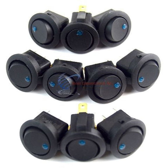 Audiopipe Black Round Rocker Switch with Blue LED 3 Prong  CAR SPST TOGGLE 10 PC