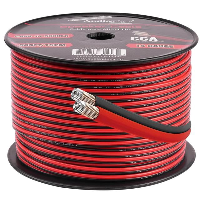 Audiopipe CABV-14-500 BLK 500 ft. Speaker Wire - Audiopipe 14 Gauge, Red & Black