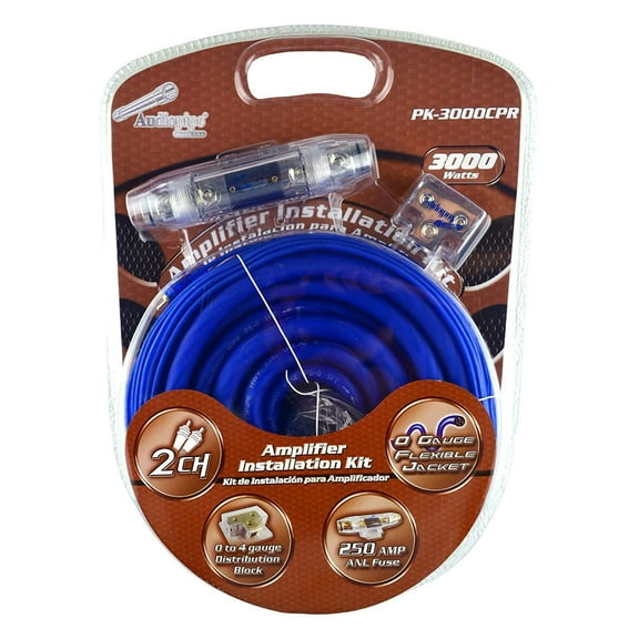 Audiopipe PK-3000CPR Copper Series 17 Foot 0 Gauge Amp Wiring Kit for Car Audio