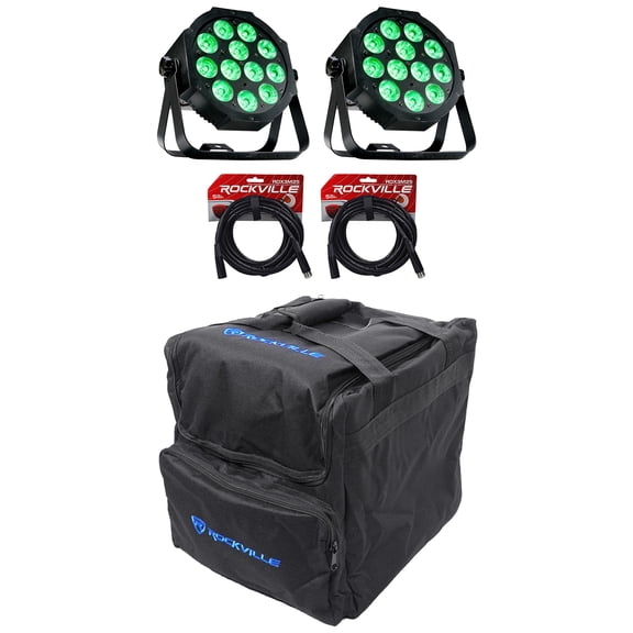 Audiosavings Bundle: (2) Eliminator ADJ MEGA 64 PROFILE EP DMX RGB+UV LED Club DJ Par Can Wash Up-Light Bundle with (2) Rockville RDX3M25 DMX Lighting Cables + (1) Rockville RLB40 Travel Bag (5 Item)