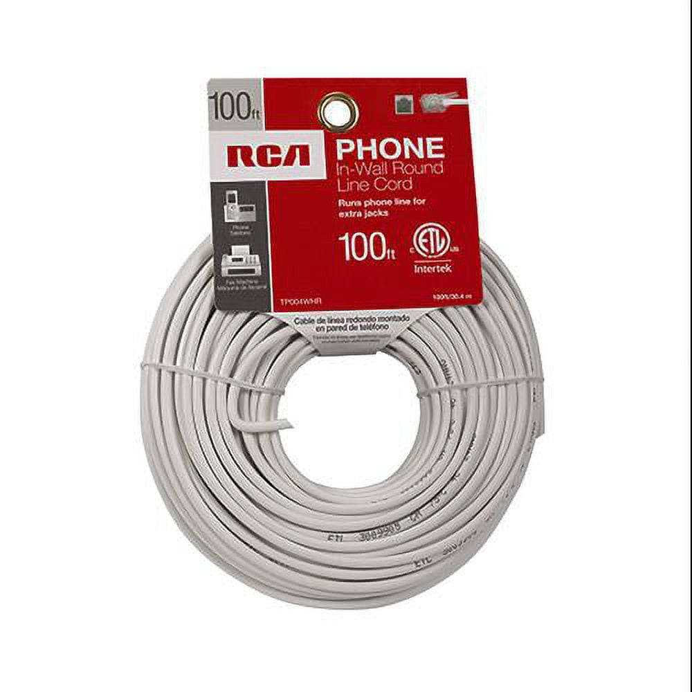Audiovox TP004WHR Phone Line Cord, White, Round, 100Ft. Quantity 1