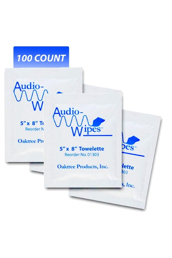 Audiologist’s Choice Individually Wrapped Audio Wipes – 100 Pack, Alcohol-Free Hearing Aid & Earmold Cleaning Wipes, Quick-Dry, Portable Singles